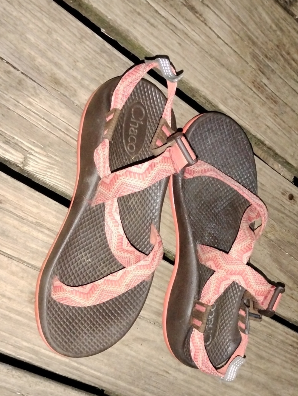 Chaco Women's Sandals in Coral and Brown#used